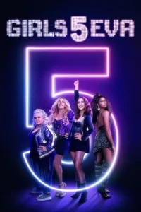 Quatro mulheres em trajes festivos brilhantes posam em fundo roxo com neon, incluindo um 5 grande. Clima vibrante.