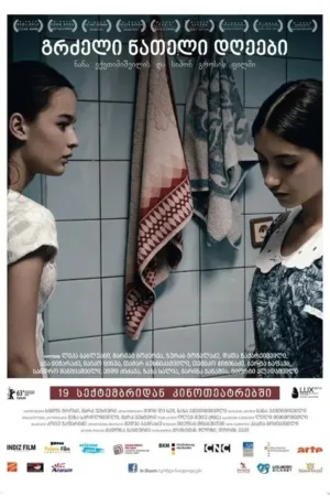 Duas jovens sérias em um cômodo de azulejos azuis. Uma olha para o lado, a outra para baixo, transmitindo um clima pensativo.