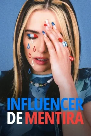 Mulher jovem com maquiagem da bandeira francesa no olho e lágrimas azul, branca e vermelha. Mão na face, unhas e anéis nas mesmas cores.