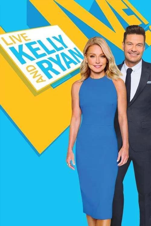 Mulher de vestido azul e homem de terno sorrindo. Fundo vibrante azul e amarelo com formas geométricas.
