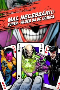 Sorriso maligno e borrado no fundo. Uma mão segura cartas com um alienígena roxo,um careca em armadura verde e uma mulher de preto.