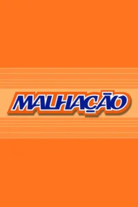 Pôster vibrante com fundo laranja e uma faixa central de listras claras. Texto estilizado azul e branco com sombra laranja.