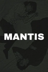 Pôster em tons escuros com textura pixelada. Duas figuras humanas deitadas, espelhadas e melancólicas, criando um clima tenso.