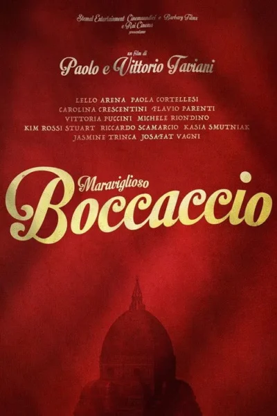 Pôster vermelho escuro com título dourado elegante. Uma cúpula clássica sutilmente silhuetada na parte inferior. Clima clássico.