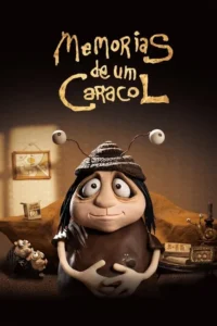 Pôster animado. Personagem gordinho sorridente com chapéu de caramujo,grandes olhos e antenas,em quarto acolhedor.