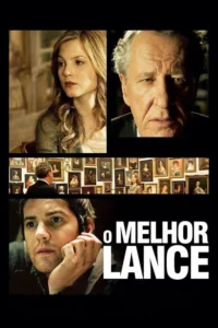 Pôster dividido:mulher,homem sério,cenas com quadros e um jovem pensativo. Clima de mistério e drama.