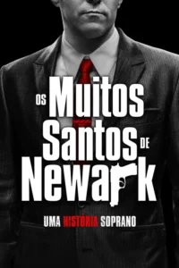 Um homem de terno escuro e gravata vermelha,com rosto parcialmente cortado,em fundo preto. Silhueta de pistola branca sugere drama policial.
