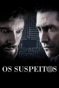 Dois homens sérios se encaram, rostos em close-up. Um barbudo, outro não. Fundo escuro com padrão de labirinto. Clima tenso.