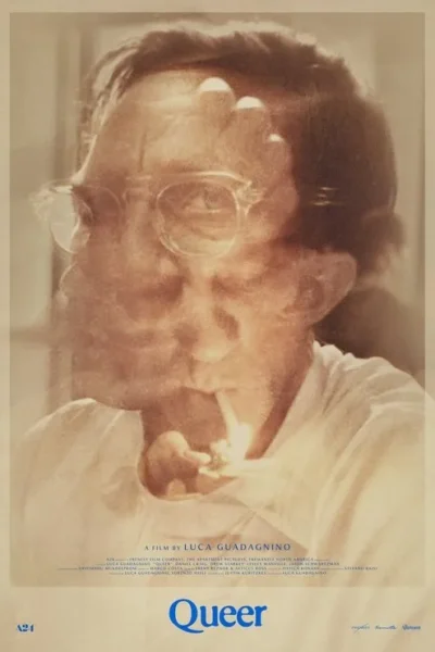 Pôster sépia: rosto borrado de um homem de óculos acendendo um cigarro. A chama do isqueiro brilha. Imagem vintage e introspectiva.