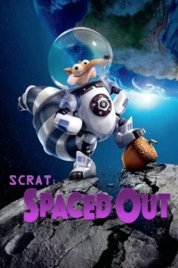 Esquilo animado em traje espacial robótico com capacete,em asteroide,segurando uma bolota. Terra ao fundo,no espaço profundo.