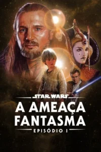 Pôster espacial. Homem barbudo,mulher com cocar,garoto e outro homem com arma luminosa azul. Clima épico de aventura.