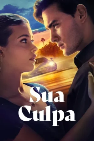 Pôster: Mulher e homem se olham intensamente, ele a toca. Carro veloz, palmeiras e cidade ao fundo. Clima de romance e ação.
