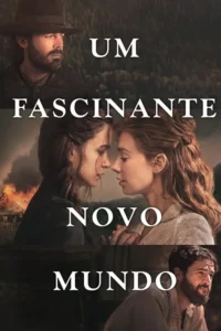 Pôster dividido:homem sério,duas mulheres de mãos dadas com um incêndio ao fundo,e outro homem barbudo pensativo. Drama e romance no campo.