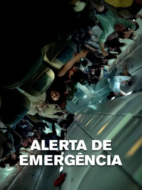 Pessoas em pânico flutuam caoticamente em uma cabine de avião virada. Clima de desastre aéreo e desorientação.