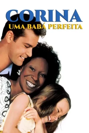 Um homem, uma mulher e uma menina sorriem, abraçados, em um pôster com fundo branco. Clima feliz e familiar.