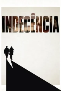 Cartaz: Rostos de um homem e uma mulher surgem no título. Abaixo, duas silhuetas escuras caminham, projetando longas sombras em um fundo claro.