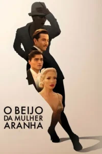 Pôster:Silhueta escura de mulher com chapéu,preenchida por rostos de um homem de bigode,um jovem de smoking e uma mulher loira de vestido dourado. Drama.
