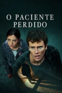 Mulher e homem jovens,assustados,olham para cima em um cenário escuro e sombrio. O homem,em primeiro plano,tem a boca aberta de pavor. Clima de suspense.