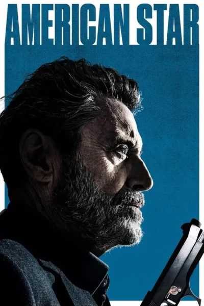 Homem barbudo, de perfil e expressão intensa, segurando uma arma. Fundo azul texturizado. Clima sombrio.