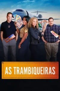 Pôster com 4 pessoas sorrindo (2 mulheres,2 homens) em frente a um jato particular. Duas mulheres exibem cupons;os homens seguram pequenos itens.