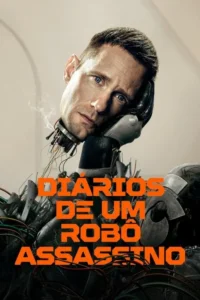 Cabeça de homem com fios expostos e fumaça sobre ombro robótico. Cenário futurista e clima intrigante.