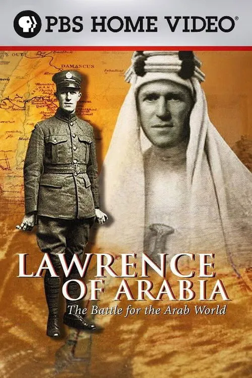 Um homem em uniforme militar e sua imagem fantasma em vestes árabes sobre um mapa antigo. Clima de aventura e história.