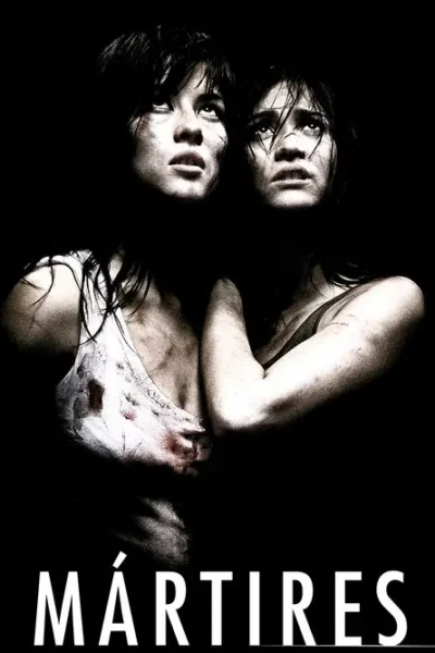 Duas mulheres jovens, sujas e feridas, uma com camisa ensanguentada, olham para cima. Fundo preto. Clima sombrio e tenso.