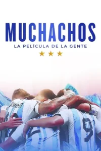 Pôster:Jogadores de futebol com camisas listradas azul e branco se abraçam intensamente. Clima de união e vitória.