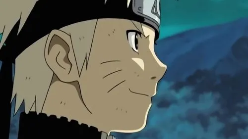 Naruto Shippuden – T01E05:Kazekage age com bravura 1 Perfil de um jovem anime sorrindo,com cabelo loiro espetado e bandana. Ele olha para a direita contra um fundo azulado escuro de montanhas.