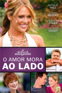 Uma mulher loira sorri em um jardim. Abaixo,quatro fotos menores:um casal jovem e dois adultos sorridentes. Clima romântico e feliz.