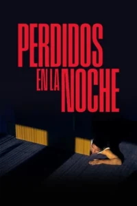 Pôster escuro. Cabeça e braço de um homem semi-oculto no chão,entre fortes padrões geométricos de luz e sombra. Clima tenso.