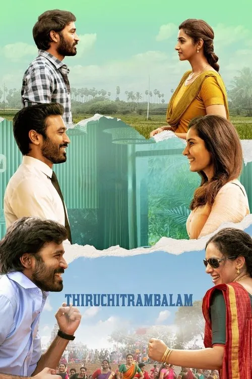 Um homem e três mulheres sorriem em cenas de diferentes fases da vida: rural, urbana e celebração, com clima alegre e romântico.