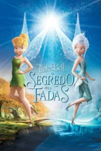Duas fadas animadas sorridentes, uma loira em floresta outonal e outra em paisagem gelada, com luz mágica no céu.