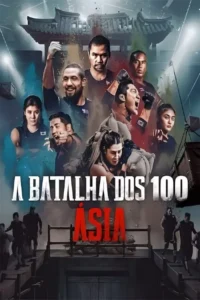Pôster: Atletas asiáticos diversos, homens e mulheres, em poses de desafio e luta. Fundo com arquitetura oriental e arena competitiva.