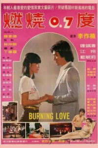 Burning Love 1 Pôster rosa. Homem e mulher jovens de mãos dadas, trocando olhares intensos. Pequenas cenas românticas/dramáticas abaixo.