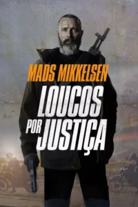 Homem barbudo e sério,casaco,com pistola e rifle. Fundo árido com motoqueiros. Clima de ação e tensão.