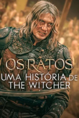 Homem de cabelos longos e armadura intrincada com expressão feroz, segurando uma espada. Fundo desfocado de batalha.