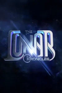 Logo metálico e brilhante flutua num céu noturno estrelado, com reflexos azuis e uma aura futurista.