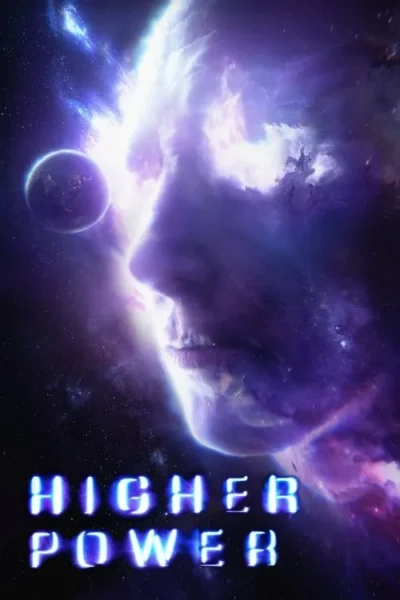 Rosto humano brilhante de perfil, feito de nebulosas roxas e azuis, domina um espaço estrelado com um planeta.