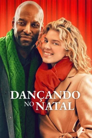 Um homem negro e uma mulher branca, sorrindo. Ele veste cachecol verde; ela, casaco bege e cachecol vermelho. Fundo vermelho festivo.