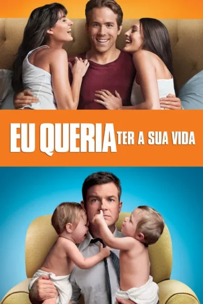 Metade superior: um homem sorridente entre duas mulheres atraentes. Metade inferior: um homem estressado com dois bebês. Contraste.