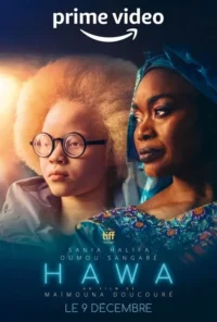 Pôster: Menina de óculos e afro loiro olha para esquerda, ao lado de mulher de turbante azul com olhar determinado. Luz quente.