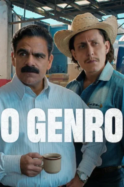 Dois homens sérios com bigodes; um de chapéu e camisa jeans, o outro de camisa social e xícara, em ambiente externo.