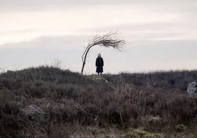 Aqui estão algumas opções concisas, com um placeholder para o nome do filme/série, mantendo o limite de 125 caracteres: Opção 1 (Foco na solidão): Pôster de [Nome da Série/Filme]: Mulher em casaco escuro sob árvore retorcida em paisagem árida, com céu nublado, evocando solidão. (117 caracteres) Opção 2 (Foco no clima): Pôster de [Nome da Série/Filme]: Uma mulher solitária em casaco escuro sob uma árvore em paisagem desolada e nublada, clima sombrio. (120 caracteres) Opção 3 (Mais direto): [Nome da Série/Filme] Pôster: Mulher em casaco escuro junto a árvore retorcida numa colina árida. Cenário e céu cinzento criam clima melancólico. (124 caracteres)